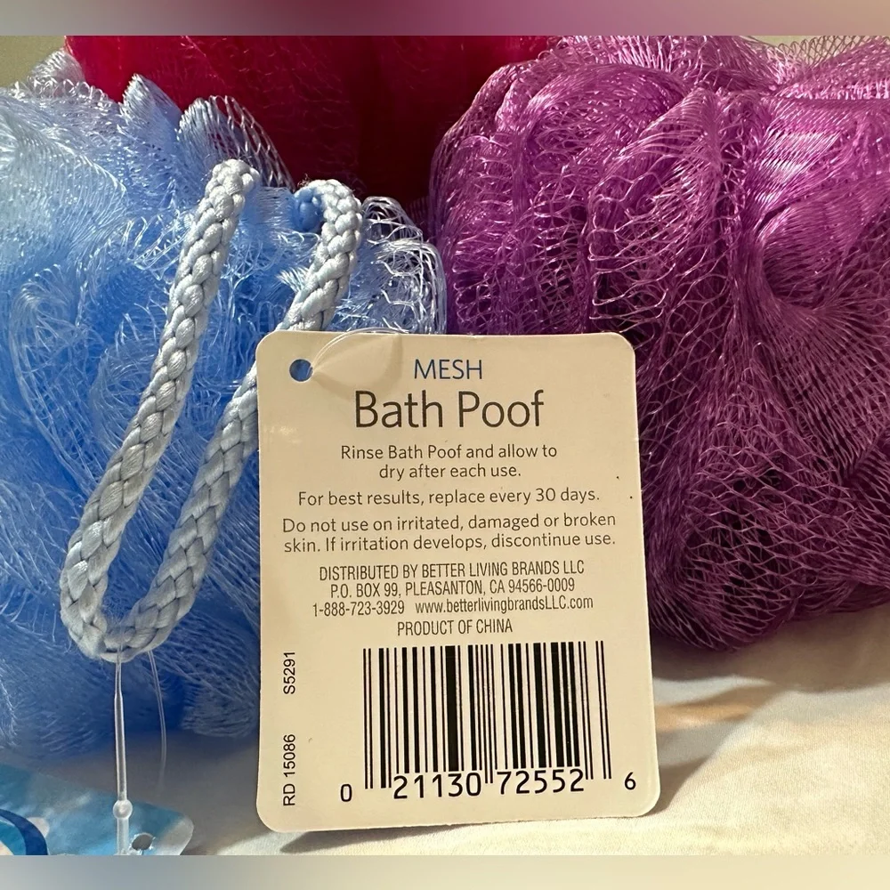 Signature Care Mesh Bath Poofs Set of 4 (Pink, Purple, Blue, Turquoise)